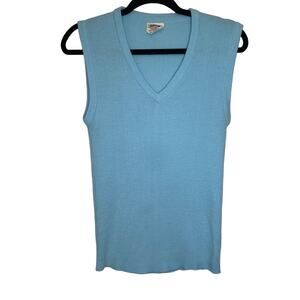 Vintage 70s Grandpacore Grandad Sweater Vest Blue Cabin V neck unisex size M